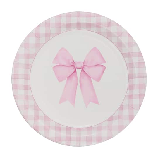9" Pink Bow & Gingham Dinner Plates, 10ct. by Celebrate It™